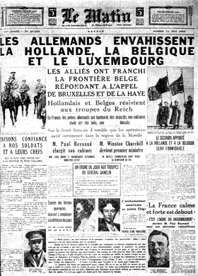 La une du Matin, le 11 mai 1940